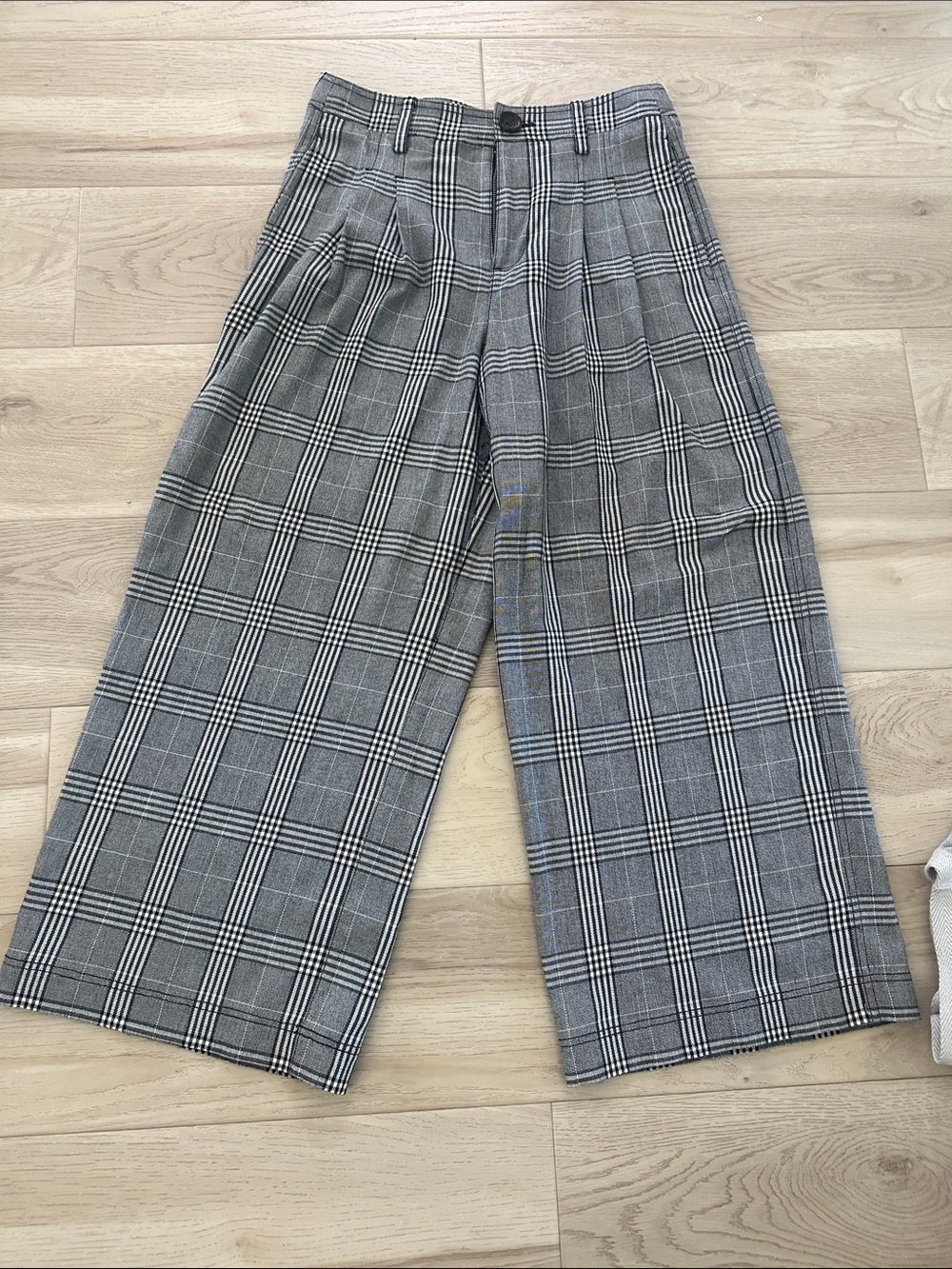 Madewell Black and Gray Plaid Wide-Leg Trousers